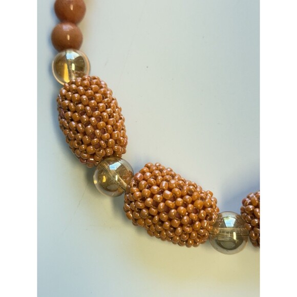 WA/YM Natural Stone Covered Beaded Orange Coral Colored Statement Necklace - Picture 5 of 9